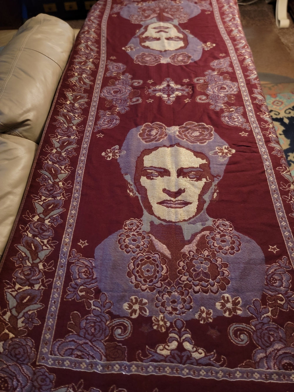 Frida Kahlo Burgundy, Lavender, Gold Mexica Rebozo/ Wrap Double Sided 64"x26.25"